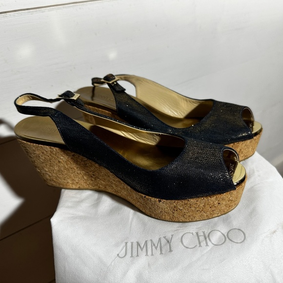 Jimmy Choo Platforms Denim Shimmer with Gold Accents - Picture 6 of 6
